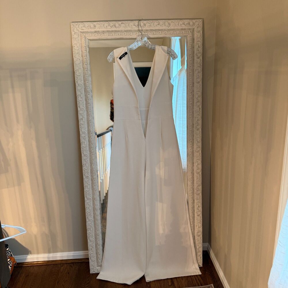 White Wide Leg Jumpsuit, V Neck, Sugar+Lips, Bridal, Wedding, NWT, M - Picture 6 of 7